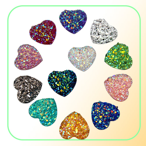 200pcs 12mm Glitter AB Color Heart Resin Rhinestone Cabochon Flat Back Crystal Stone applique Non fix For DIY Decoration ZZ50
