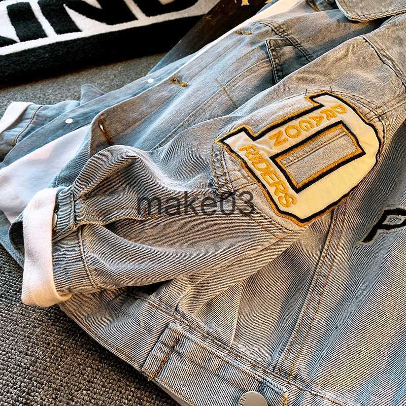 Jackets Korean Children Boys Denim Jackets Cotton Teenage Hooded Jeans Jackets Letter Print Spring Boys Clothes 4 6 8 12 16 Years Old J230728