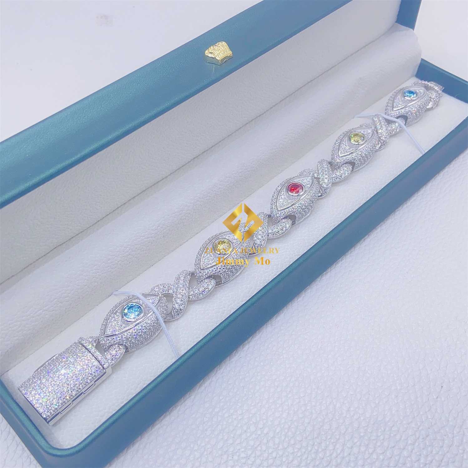 bracelet necklace mossanite Customized Unique Style15mm Pass Diamond Tester Colorful Moissanite Hip Hop Jewelry Iced Out Cuban Link Chain Evil Eyes Br