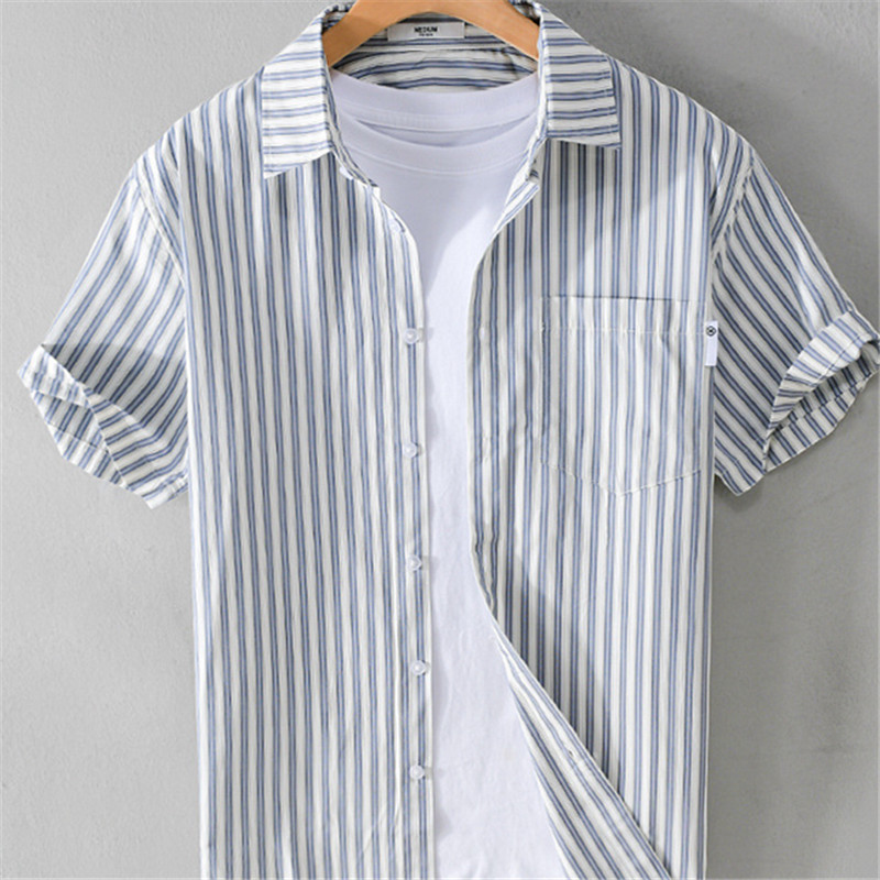 Designer blouses men mens clothing shirt men's Fresh inch shirt youth artistic stripes Summer casual simple men's short sleeve Stylish solid