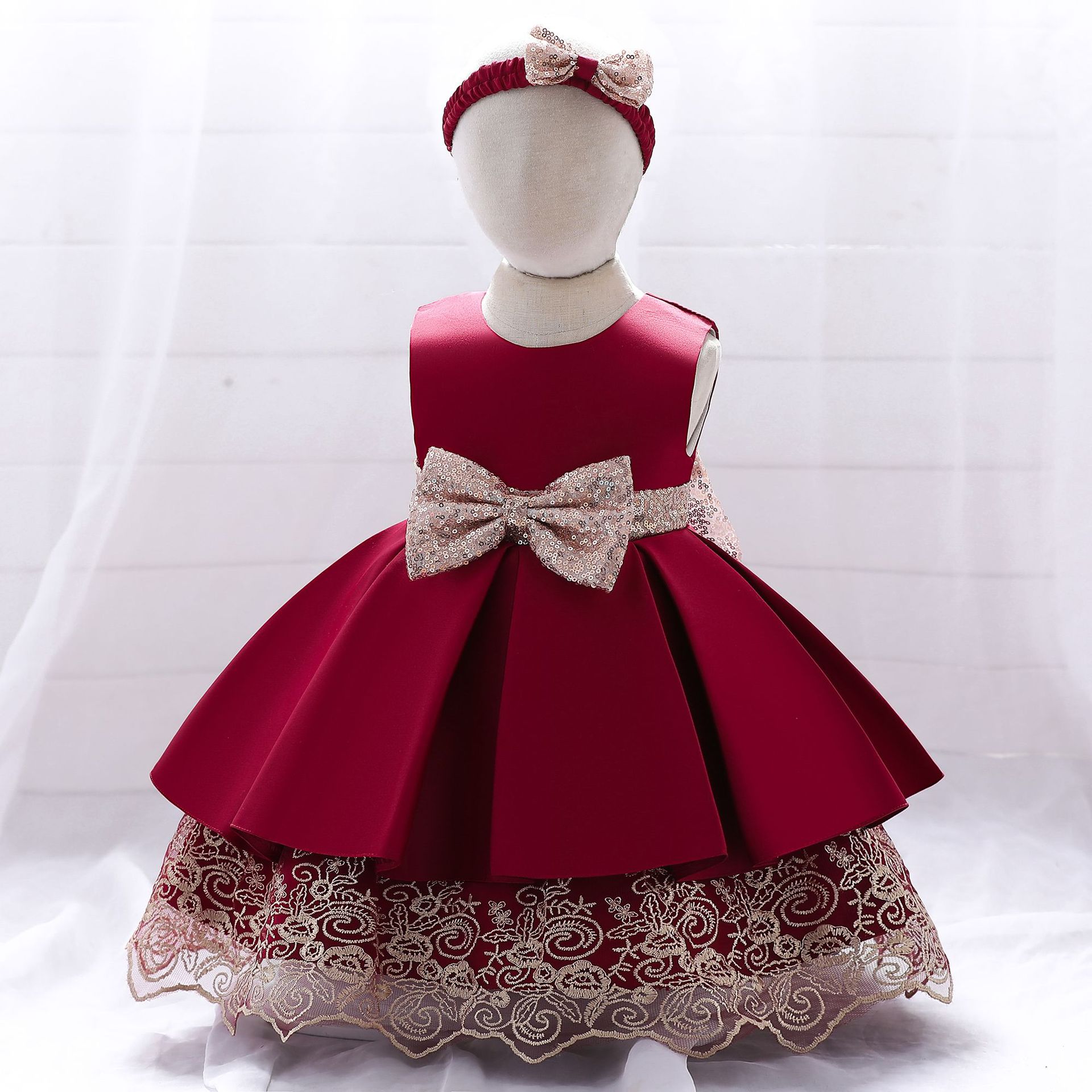 2023 New Baby Girls Summer Dress Chinese Embroidery Style Gift Dress Bowtie Dress Princess Girls Party Dress