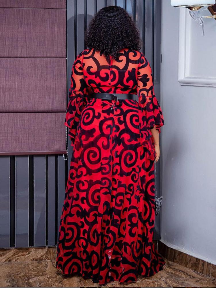 Casual Dresses Long Sleeve Chiffon For Women African Dashiki Print Robe Dubai Abayas Wedding Party Birthday Gown 2023 Summer Clothing