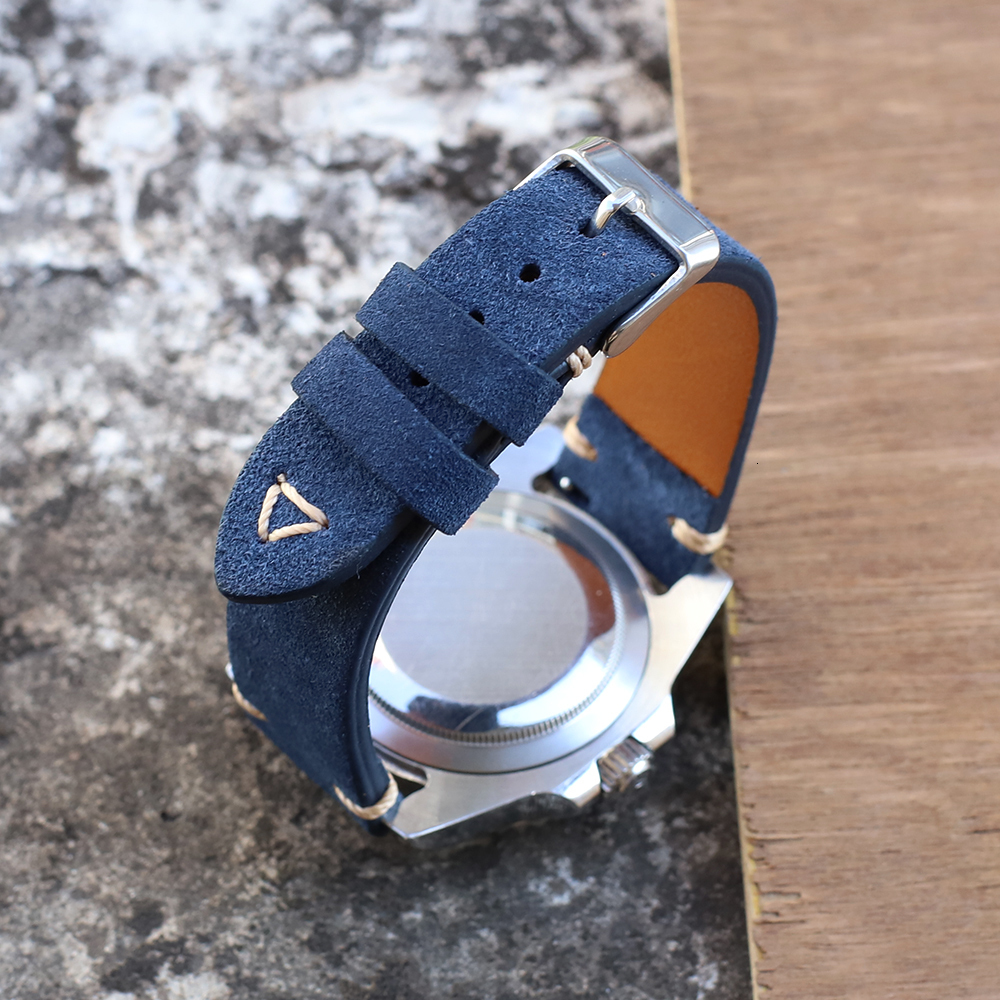 Watch Bands Vintage Suede Leather Watch Band 20mm 22mm Blue Brown Watch Strap Replacement Wristband Handmade Stitching Watchband 230728