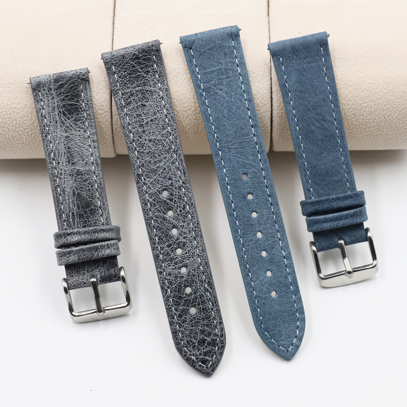 Watch Bands Onthelevel Leather Watch Band Strap 18 19 20 22mm Gray Blue Brown Man Replacement Belt Watchband Accessories #E 230728