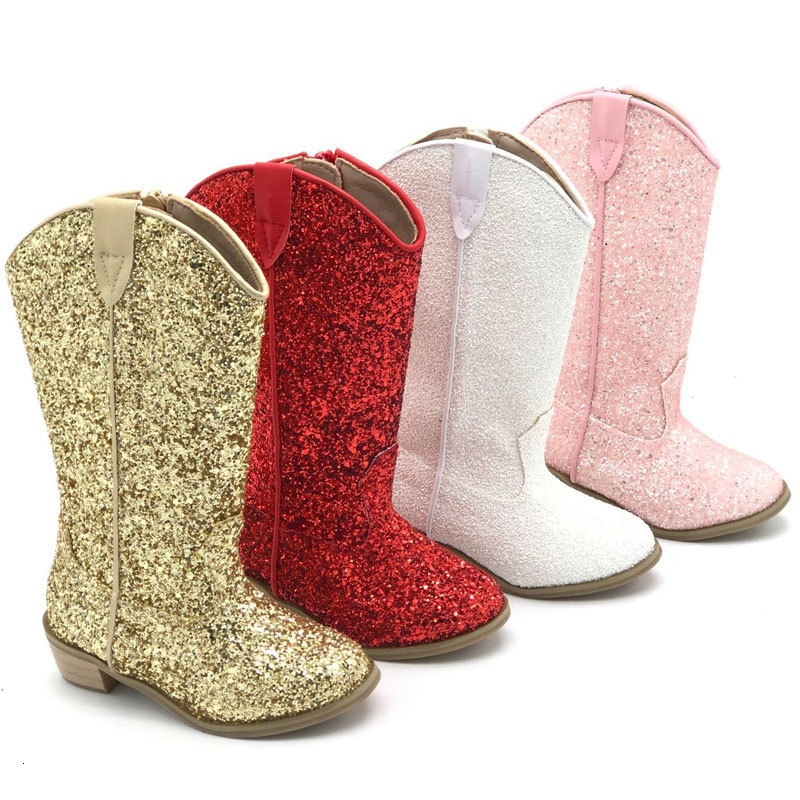 Boots Cowgirls Boots for Girls Sparkly Sequin Western Boots Cowboys Princess Shoes Children Fall Winter Glitter Boots Kids Vintage 230728