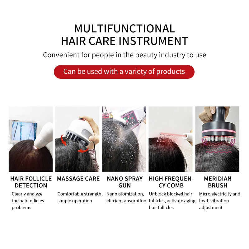 Multifunctional Scalp Care Device Instrument Analyzer Spray Hair Regrowth Machine with High Frequency for Beauty Salon