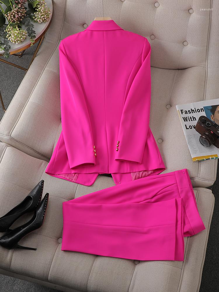 Womens Two Piece Pants tracksuit women Ladies Formal Blazer And Pant Suit Women Female Pink Jacket Trouser Business Work Wear 2 Set