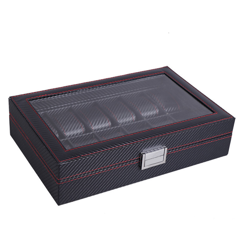 Watch Boxes Cases Carbon Fiber Leather Watch Box Can Store 12 Watches High Quality Black Watch Box Wood Materials Display Independent Packaging 230727