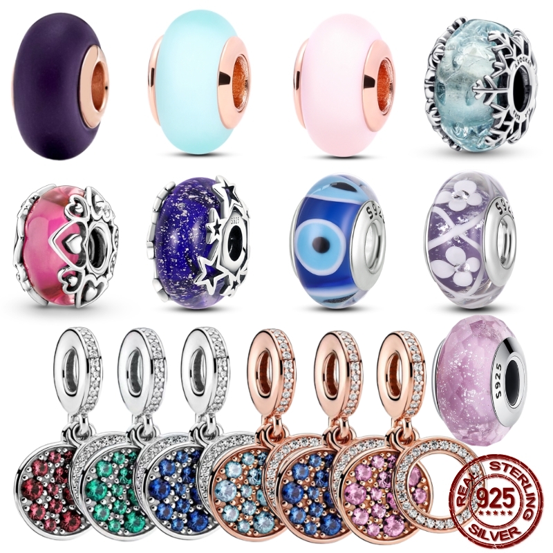 925 SilverCharm 2023 New Glass Bead Flower Fashion Charms Set Pendant DIY Fine Beads Jewelry, A Special Gift for Women