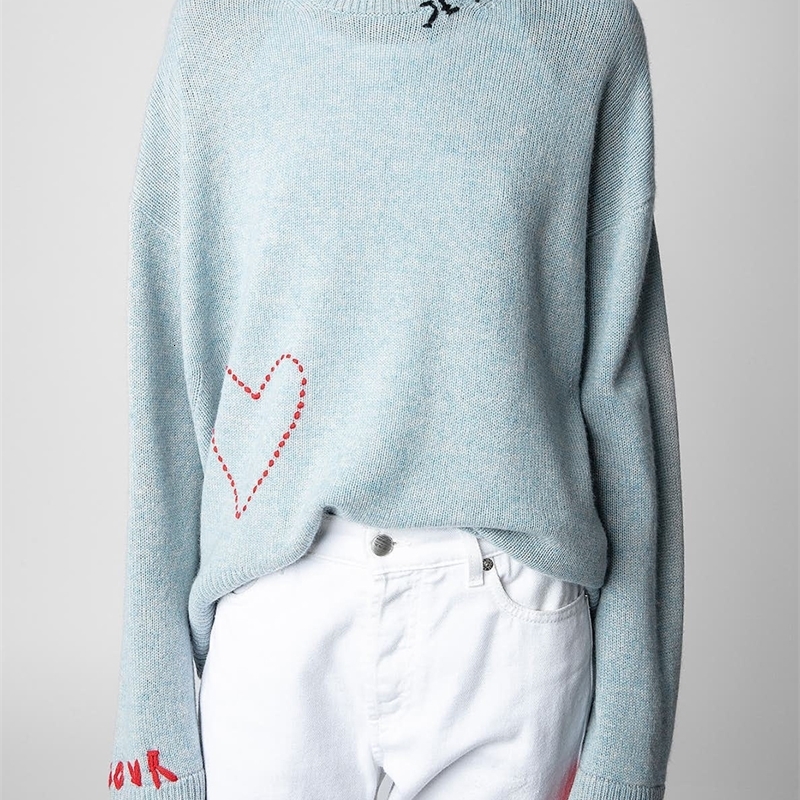 Women's Sweaters Letter Embroidery Sweater Women 2023 Autumn Winter Asymmetrical Hem Wool Fashion Pullover Streetwear Jumpers Female 230727