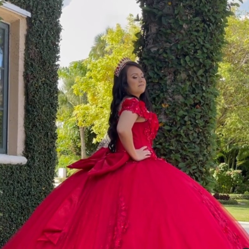 Luxury Red Quinceaneras 2025 Ball Gowns Quinceanera Dresses Beaded 3DFlower Tull Vestidos De 15 Anos Birthday Rhinestones