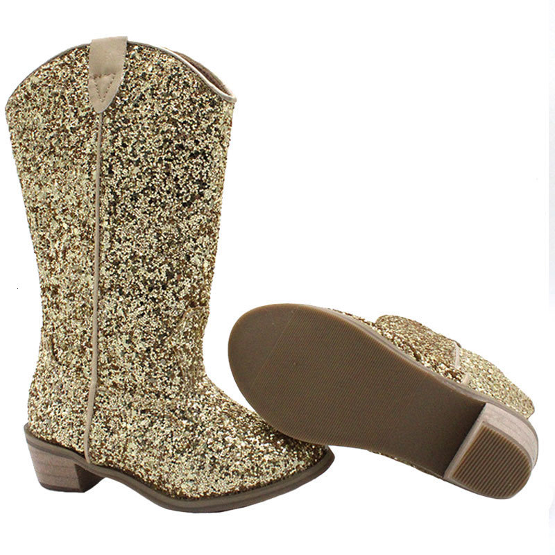 Boots Cowgirls Boots for Girls Sparkly Sequin Western Boots Cowboys Princess Shoes Children Fall Winter Glitter Boots Kids Vintage 230728
