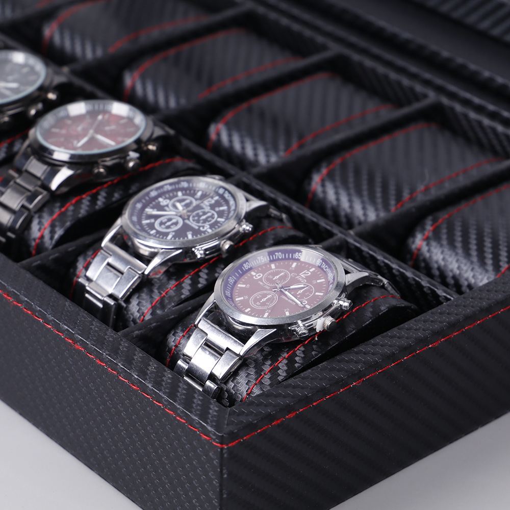 Watch Boxes Cases Carbon Fiber Leather Watch Box Can Store 12 Watches High Quality Black Watch Box Wood Materials Display Independent Packaging 230727