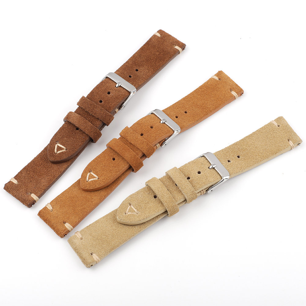 Watch Bands Suede Leather Watchband Strap 18mm 19mm 20mm 22mm Quick Release Watch Strap Belt Handmade Stitched Retro Aatch Accessories 230728
