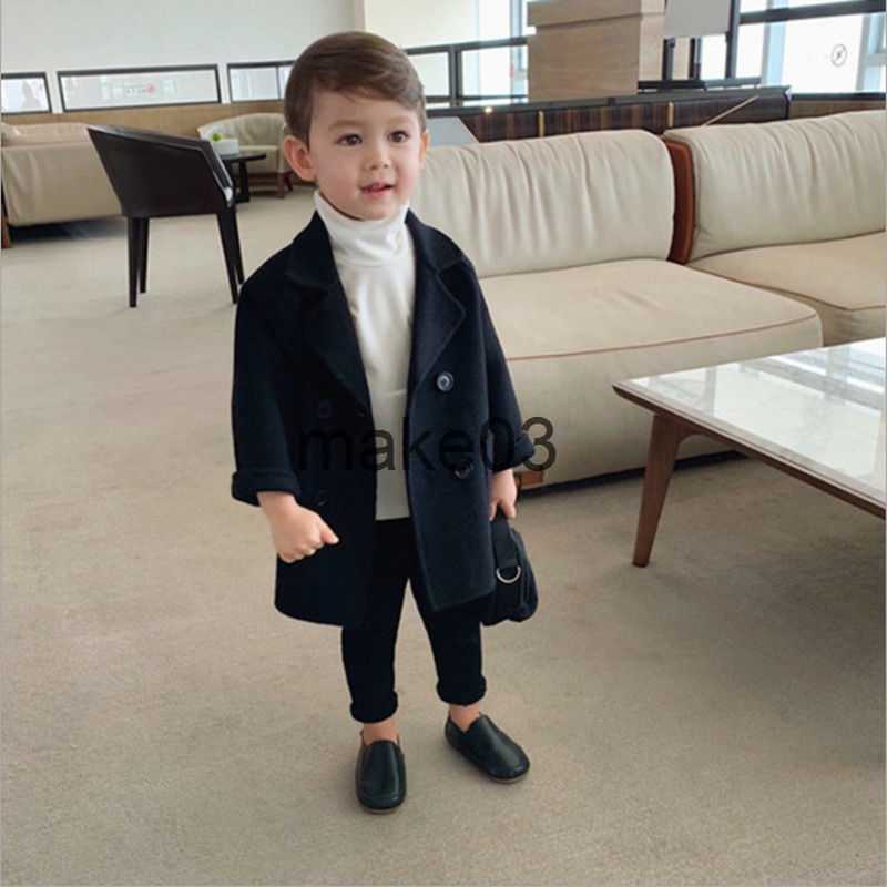 Jackets Winter Grid Jackets Boys Girls Woolen DoubleBreasted Baby Trench Coat Lapel Kids Outerwear Wool Overcoat Toddler Fall Clothes J230728