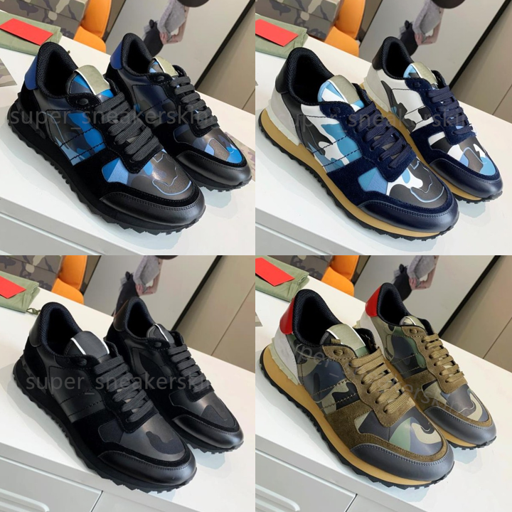 Designer Rivet Camouflage Casual Shoes Suede Stud Stylist shoes Men Checkered Studded Flats Mesh Camo Trainers With box size 38-46