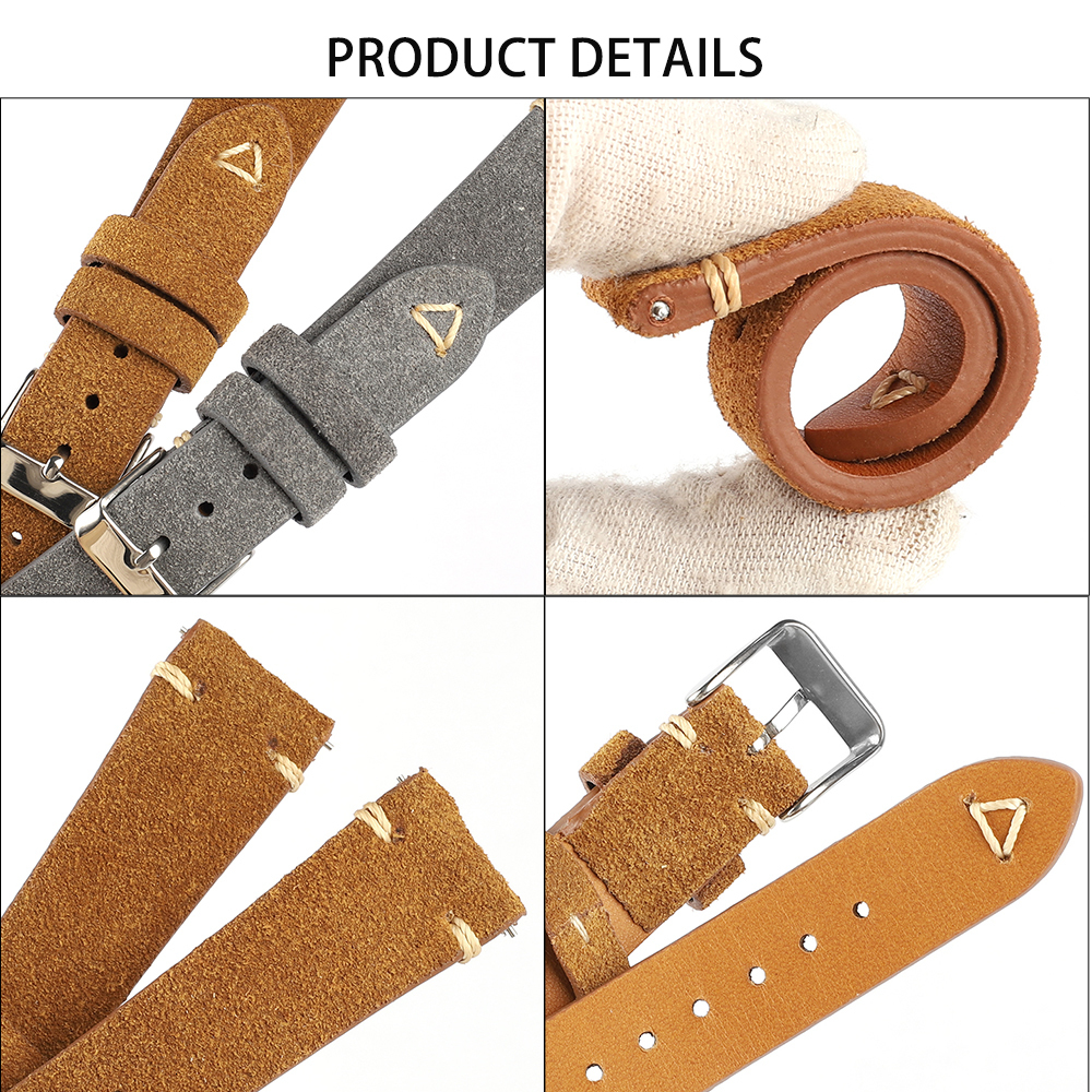 Watch Bands Vintage Suede Leather Watch Band 20mm 22mm Blue Brown Watch Strap Replacement Wristband Handmade Stitching Watchband 230728