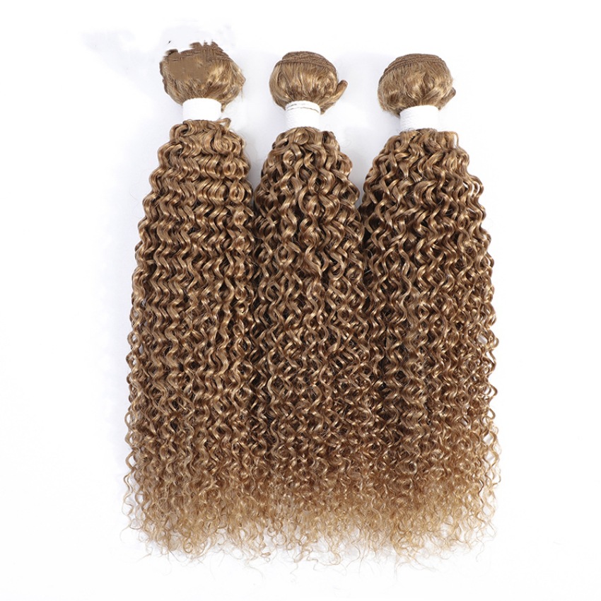 Brazilian Human Hair 3 Bundles With 4*4 Lace Closure 27# Color Kinky Curly Yirubeauty Virgin Hair Wefts With Closure Free Part