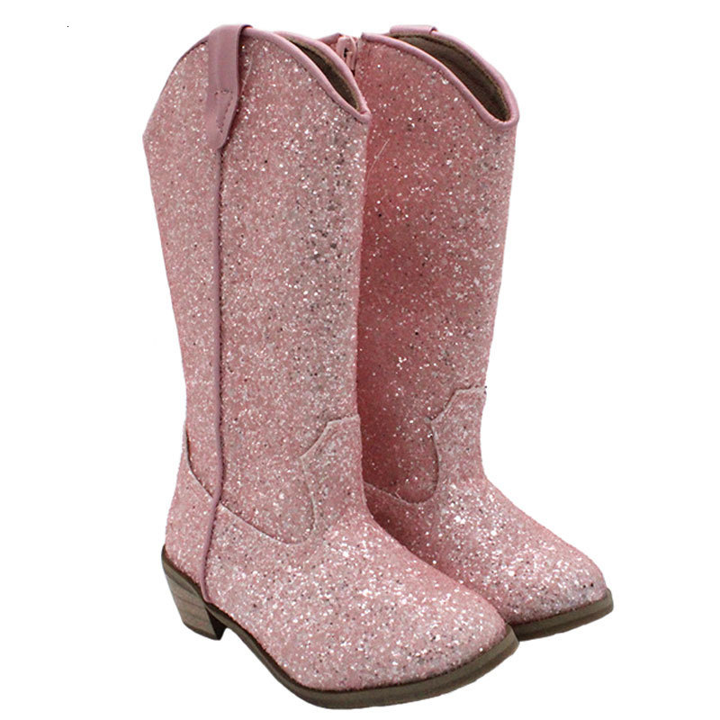 Boots Cowgirls Boots for Girls Sparkly Sequin Western Boots Cowboys Princess Shoes Children Fall Winter Glitter Boots Kids Vintage 230728