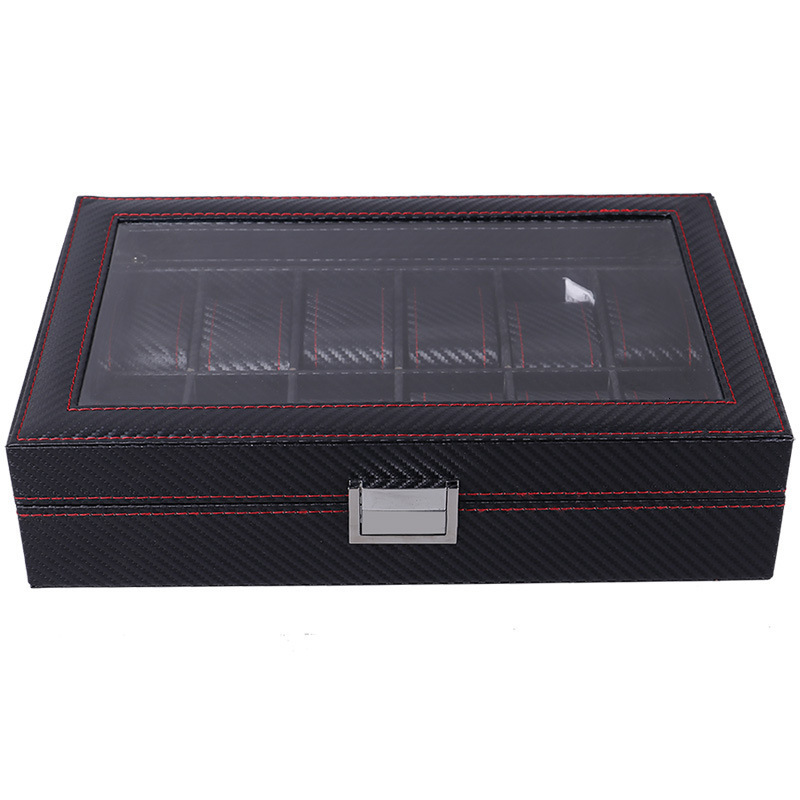 Watch Boxes Cases Carbon Fiber Leather Watch Box Can Store 12 Watches High Quality Black Watch Box Wood Materials Display Independent Packaging 230727