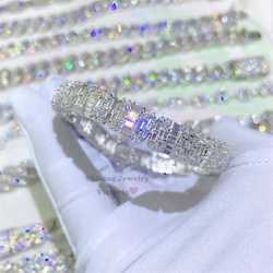 Solid Silver Men Fashion 10mm Vvs Moissanite Diamond Gra Baguette Tennis Bracelet
