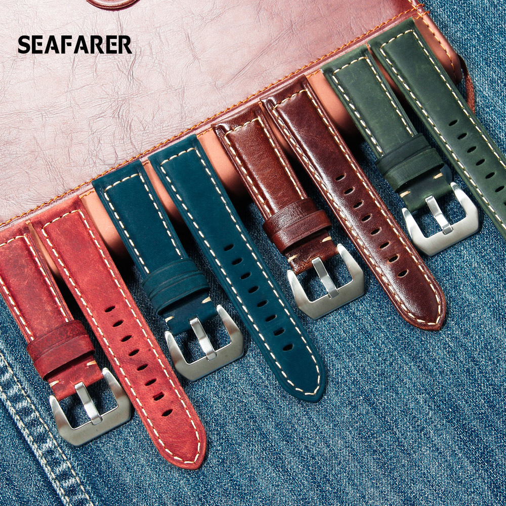 Watch Bands Leather Watchband Black Dark Brown Oil Wax Leather Watch Strap italian 20mm 22mm 24mm Quick Release Watch Belt Cowhide Handmade 230728