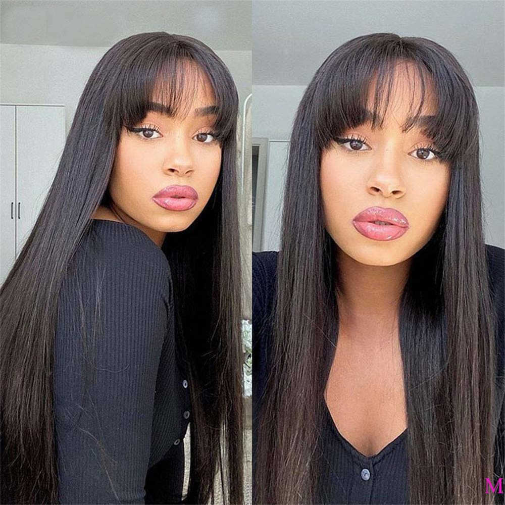 Synthetic Wigs Straight Lace Wigs with Bangs Synthetic Long for Black Women Heat Resistant Fibre Cheaper Natural Wig Daily Use 230227