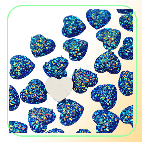 200pcs 12mm Glitter AB Color Heart Resin Rhinestone Cabochon Flat Back Crystal Stone applique Non fix For DIY Decoration ZZ50