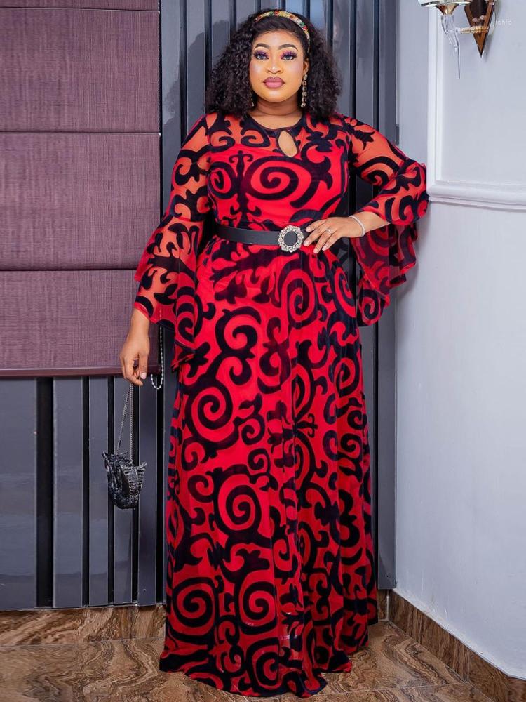 Casual Dresses Long Sleeve Chiffon For Women African Dashiki Print Robe Dubai Abayas Wedding Party Birthday Gown 2023 Summer Clothing