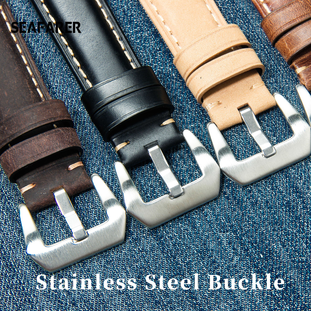 Watch Bands Leather Watchband Black Dark Brown Oil Wax Leather Watch Strap italian 20mm 22mm 24mm Quick Release Watch Belt Cowhide Handmade 230728