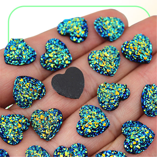 200pcs 12mm Glitter AB Color Heart Resin Rhinestone Cabochon Flat Back Crystal Stone applique Non fix For DIY Decoration ZZ50
