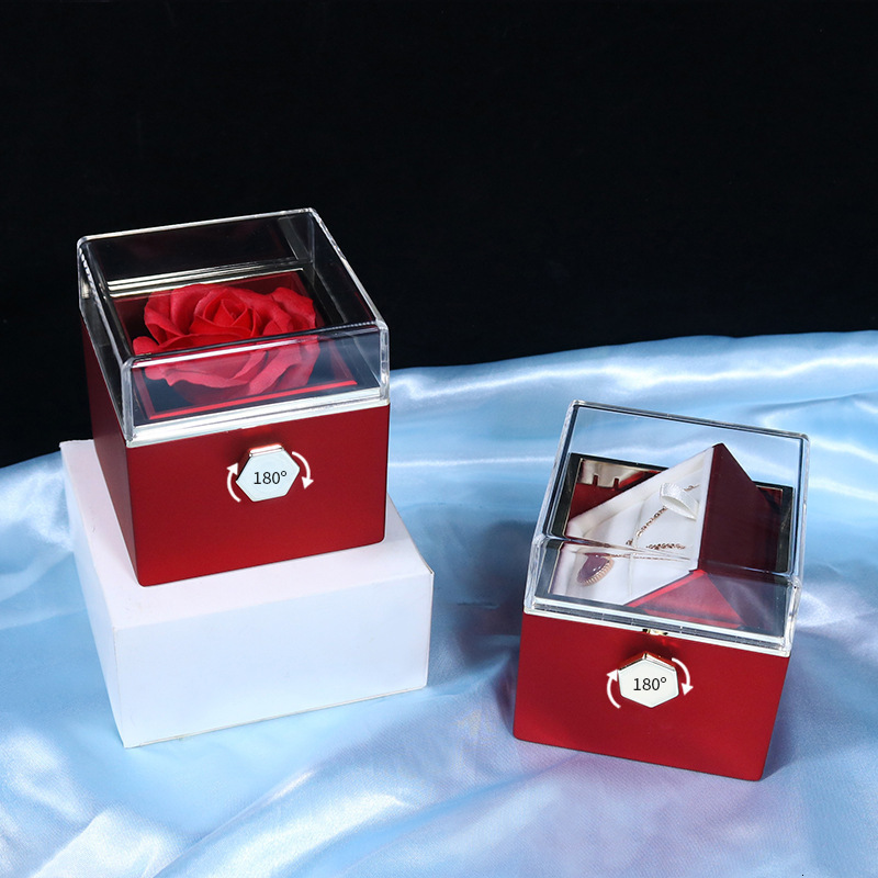 Jewelry Stand Creative Rotation Rose Jewelry Gift Box Valentine's day Artificial Eternal Rose Ring Necklace Storage Jewelry Case Drop 230728