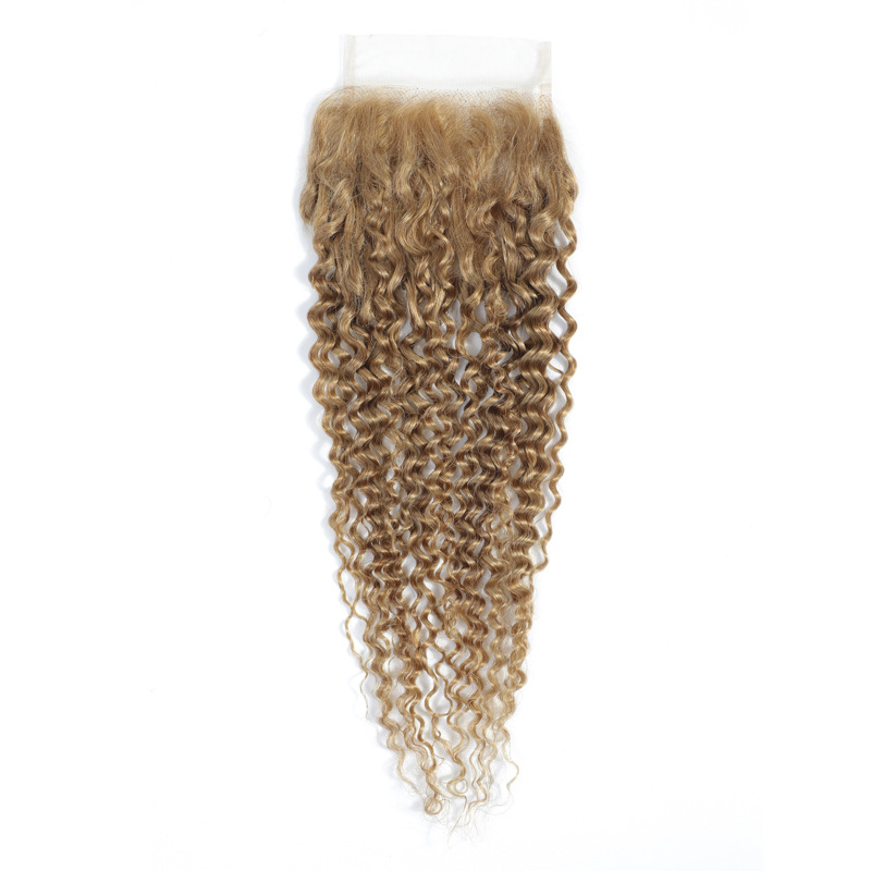 Brazilian Human Hair 3 Bundles With 4*4 Lace Closure 27# Color Kinky Curly Yirubeauty Virgin Hair Wefts With Closure Free Part