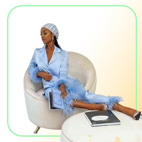 Pajamas for Womens Pyjamas Set Long Sleeve Sleepwear Women Set Pajamas Suit Female Two Piece Set with Feather Loungewear H11127275696