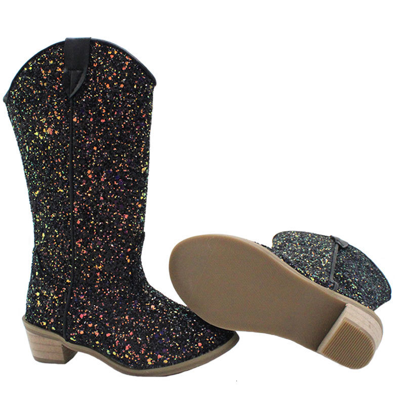 Boots Cowgirls Boots for Girls Sparkly Sequin Western Boots Cowboys Princess Shoes Children Fall Winter Glitter Boots Kids Vintage 230728