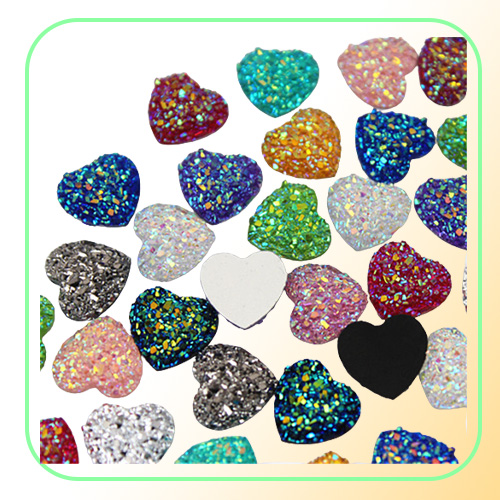 200pcs 12mm Glitter AB Color Heart Resin Rhinestone Cabochon Flat Back Crystal Stone applique Non fix For DIY Decoration ZZ50