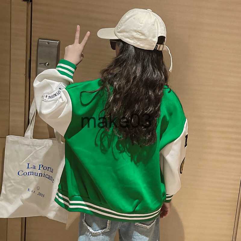 Jackets Spring Autumn Kids Jackets Girls Cardigans Fashion Print Baseball Uniform For Baby Girl Coat Children Clothing Teen Sport Jacket J230728