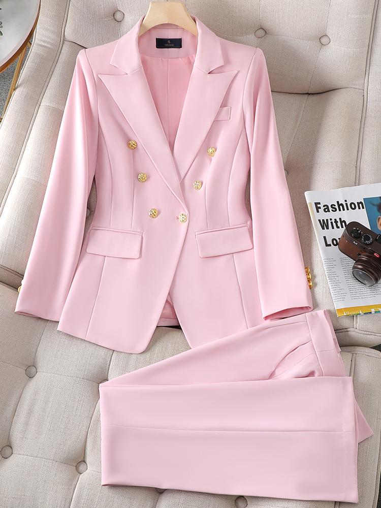 Womens Two Piece Pants tracksuit women Ladies Formal Blazer And Pant Suit Women Female Pink Jacket Trouser Business Work Wear 2 Set