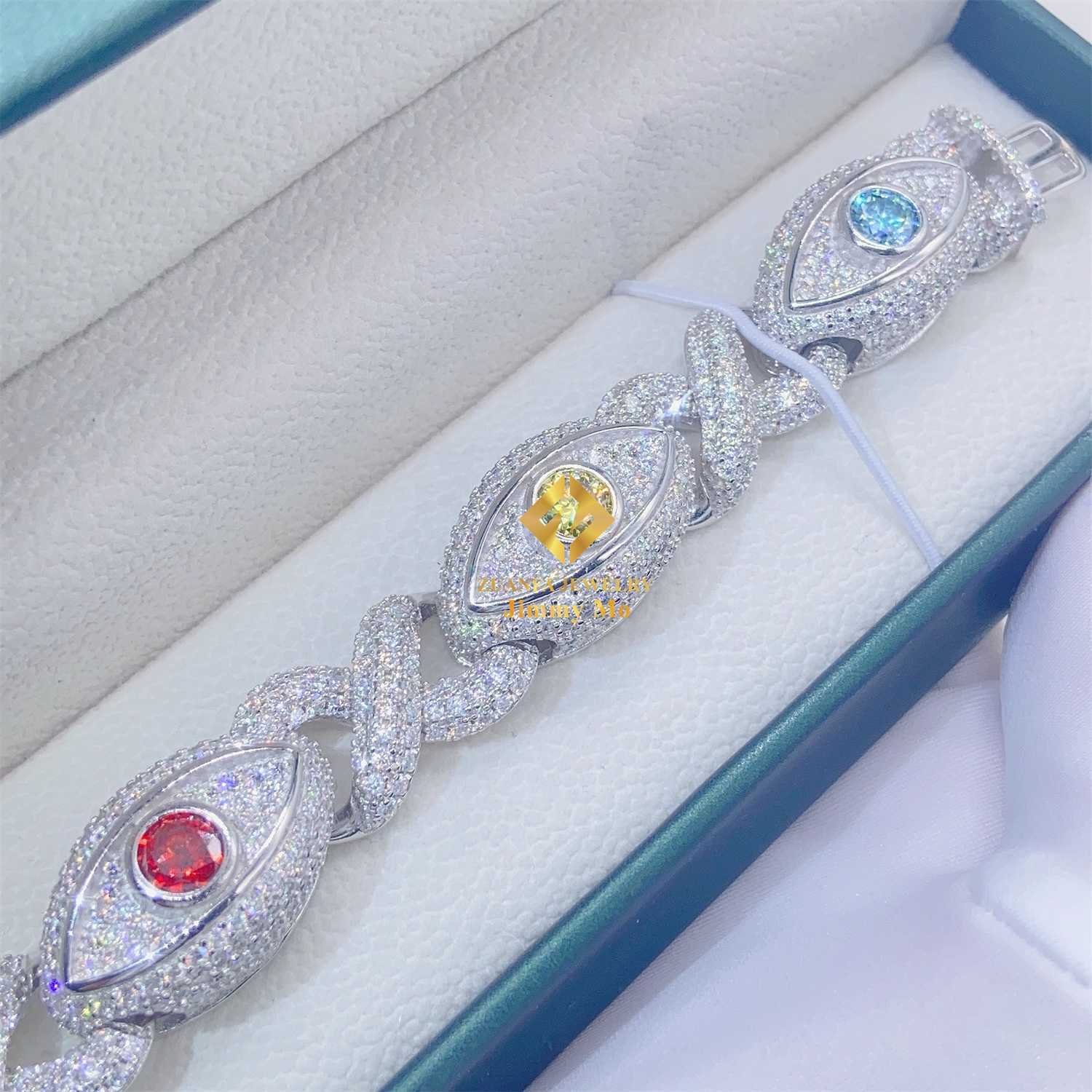 bracelet necklace mossanite Customized Unique Style15mm Pass Diamond Tester Colorful Moissanite Hip Hop Jewelry Iced Out Cuban Link Chain Evil Eyes Br