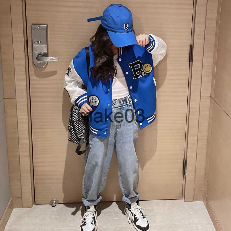 Jackets Spring Autumn Kids Jackets Girls Cardigans Fashion Print Baseball Uniform For Baby Girl Coat Children Clothing Teen Sport Jacket J230728