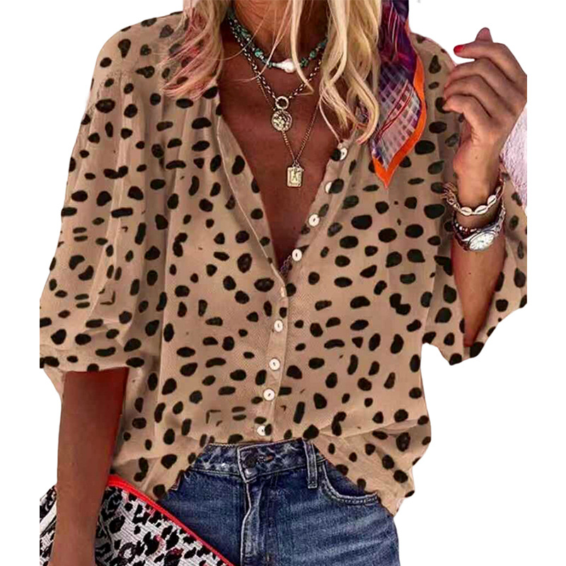 Designer shirt women shirts for women designer New fashion top loose casual seven-quarter sleeve floral print V-neck button-down shirt women buttons w