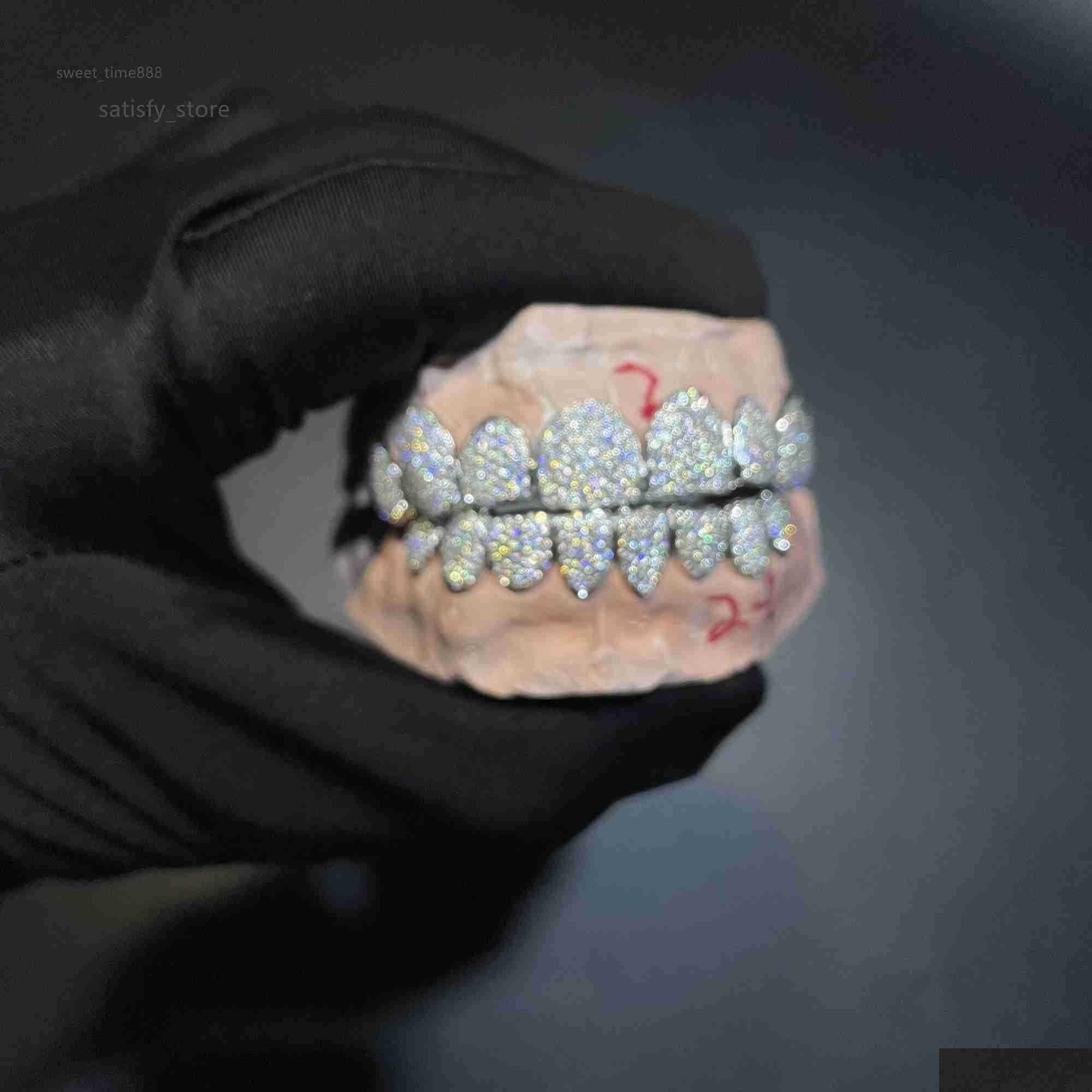 Pendant Necklaces Custom Made Dental Grills Iced Out Sterg Sier Real Gold Jewelry Zigzag Setting Vvs Moissanite Dias Teeth Gr Otd2C