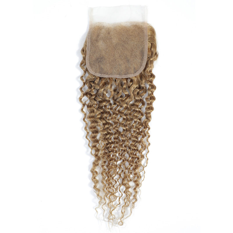 Brazilian Human Hair 3 Bundles With 4*4 Lace Closure 27# Color Kinky Curly Yirubeauty Virgin Hair Wefts With Closure Free Part