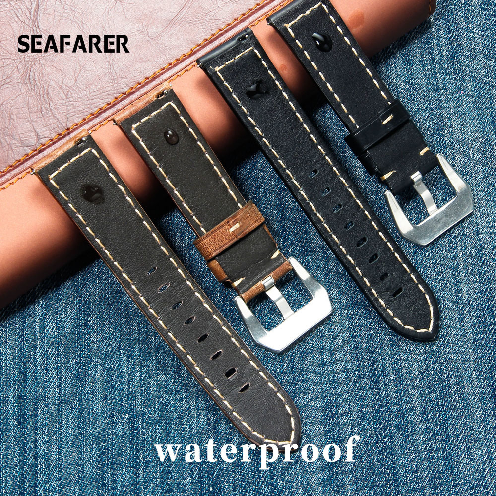 Watch Bands Leather Watchband Black Dark Brown Oil Wax Leather Watch Strap italian 20mm 22mm 24mm Quick Release Watch Belt Cowhide Handmade 230728