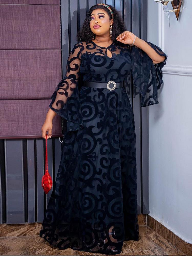 Casual Dresses Long Sleeve Chiffon For Women African Dashiki Print Robe Dubai Abayas Wedding Party Birthday Gown 2023 Summer Clothing