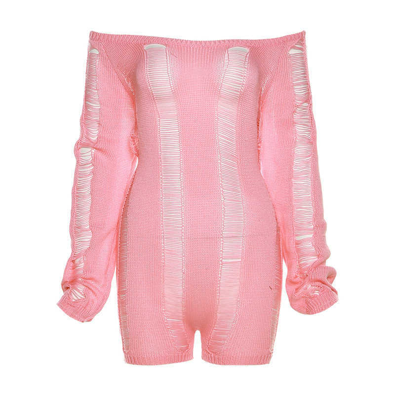 2023 Womens jumpsuits amp rompers New Sexy One-shoulder Hollow Hole Open Back Knitted Wrapped Hip Slim Bodysuit