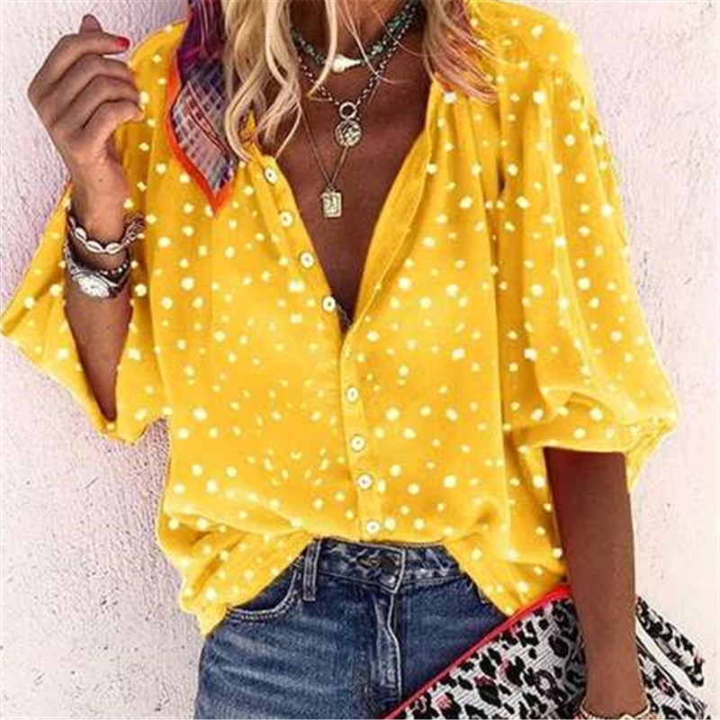 Designer shirt women shirts for women designer New fashion top loose casual seven-quarter sleeve floral print V-neck button-down shirt women buttons w