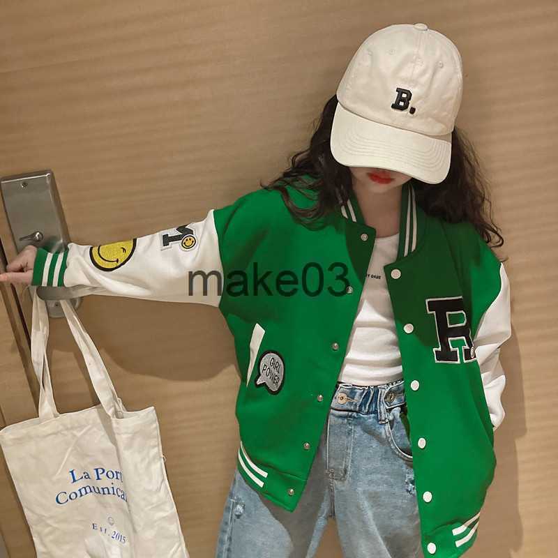 Jackets Spring Autumn Kids Jackets Girls Cardigans Fashion Print Baseball Uniform For Baby Girl Coat Children Clothing Teen Sport Jacket J230728