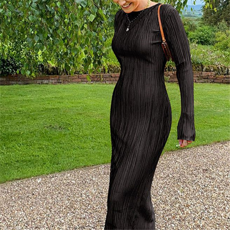 Dresses dress for men Women's Clothing roud neck ribbed Autumn new fashion solid color crew neck long sleeve Comfortable leisure commuting urban 