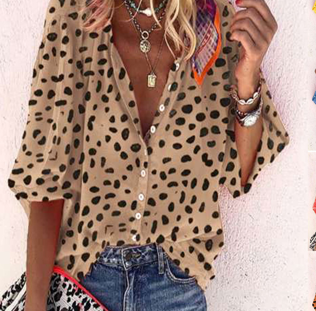 Designer shirt women shirts for women designer New fashion top loose casual seven-quarter sleeve floral print V-neck button-down shirt women buttons w